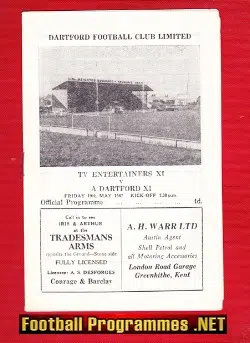 TV Entertainers v Dartford 1967 – Charity Match + Craig Douglas