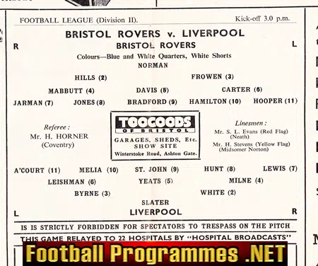 Bristol Rovers v Liverpool 1961