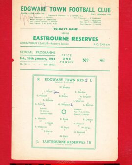 Edgware Town v Eastbourne 1951 – Reserves Match