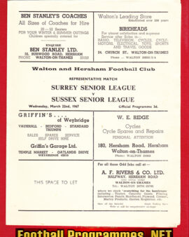 Surrey Senior League v Sussex 1967 – at Walton Hersham FC
