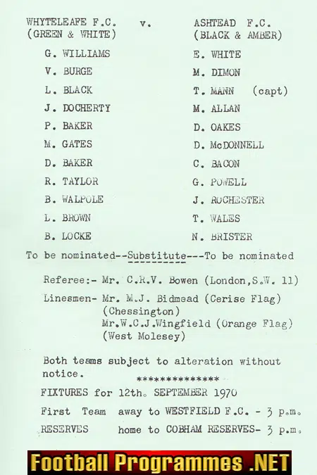 Whyteleafe v Ashtead 1970