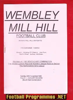 Wembley Mill Hill Women v Canary Racers 1998 - Womens Football