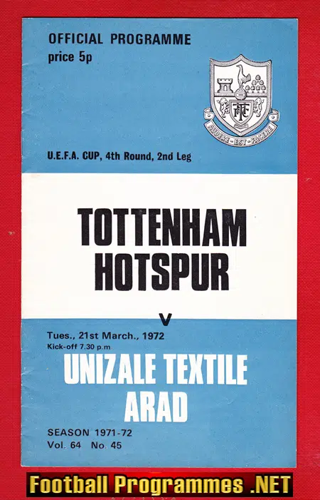 Tottenham Hotspur v Unizale Textile Ard 1972 – UEFA Cup