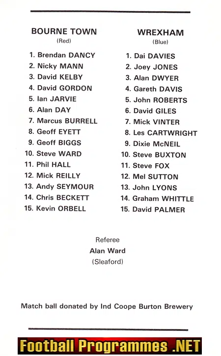 Bourne Town v Wrexham 1979