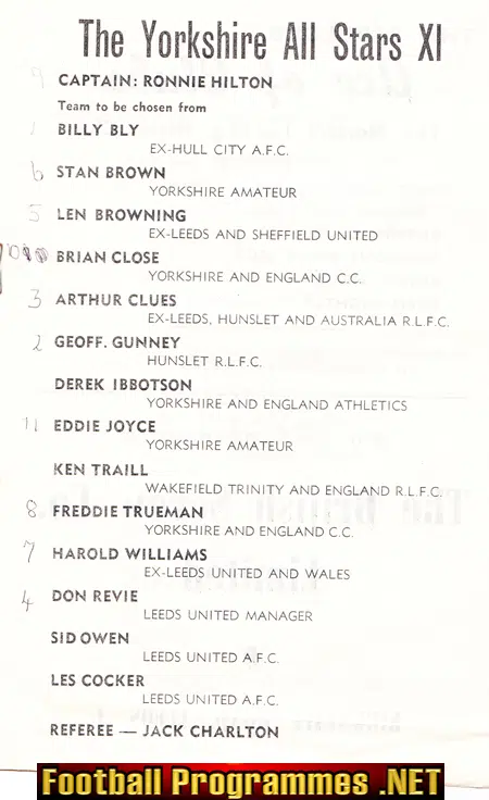 Northern TV Stars v Yorkshire Stars 1963 - Charity Match