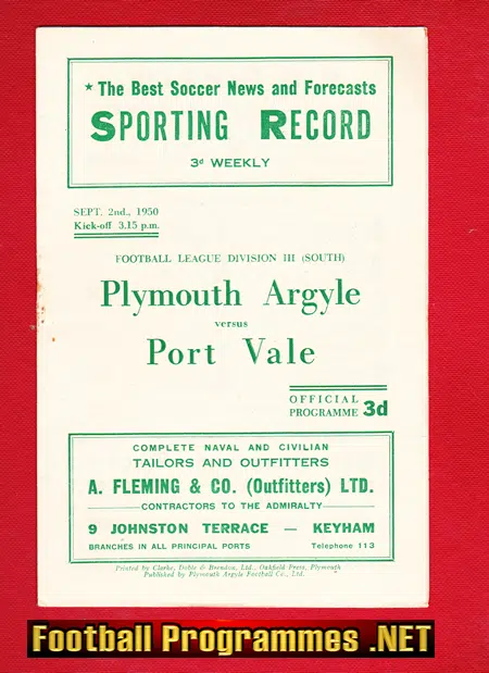 Plymouth Argyle v Port Vale 1950