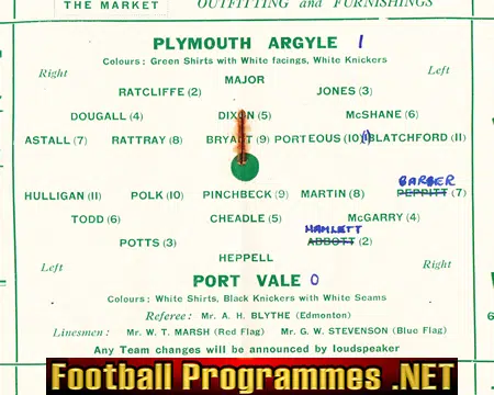 Plymouth Argyle v Port Vale 1950