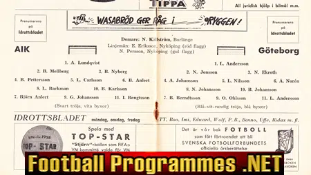AIK v IFK Goteborg 1959 - Sweden