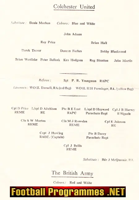 Colchester United v British Army 1967 - Charity Match