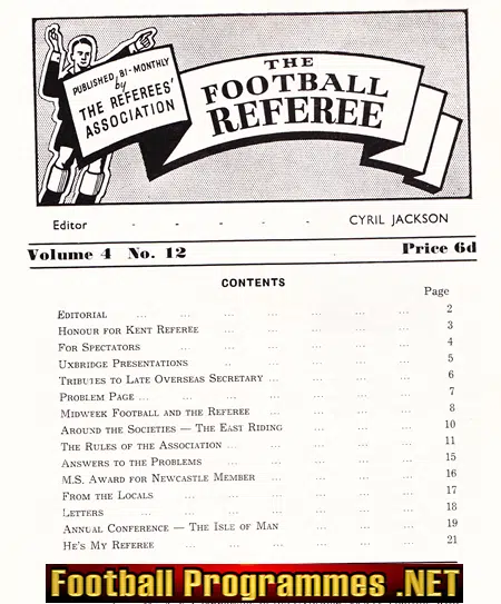 Football Referee Association Official Magazine 1961 - November