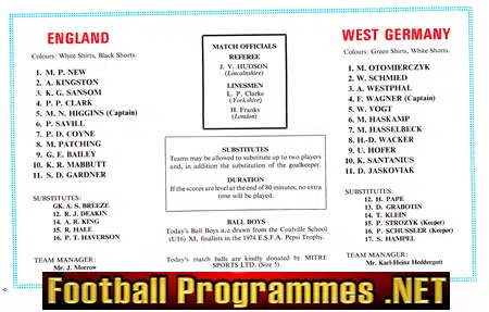 England v Germany 1974 - Schoolboys at Wembley