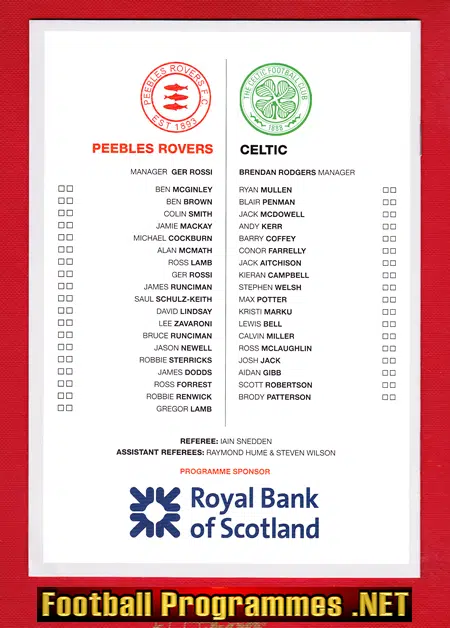 Peebles Rovers v Glasgow Celtic 2017 - Pre Season + Ticket