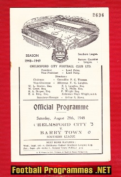 Chelmsford City v Barry Town 1948 – 1940s Programme