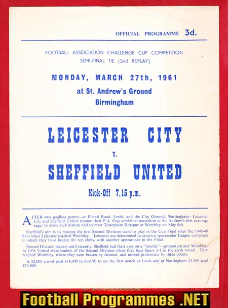 Leicester City v Sheffield United 1961 FA Cup Semi Final Replay