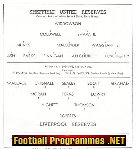 Sheffield United v Liverpool 1965 - Reserves Match