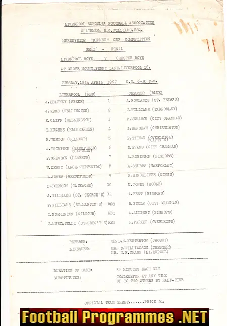 Liverpool Boys v Chester Boys 1967 - at Penny Lane