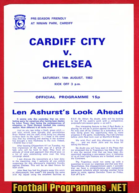 Cardiff City v Chelsea 1982 – Pre Season Friendly Match