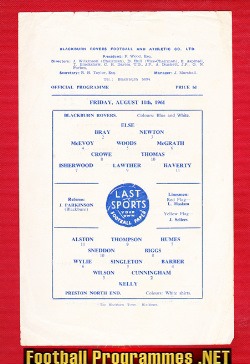 Blackburn Rovers v Preston 1961 – Single Sheet