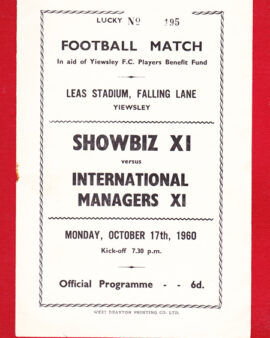 Yiewsley Benefit Match Showbiz v Managers X1 1960 Sean Connery
