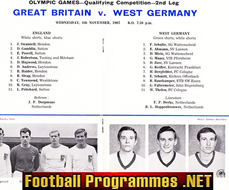 Great Britain v Germany 1967 - Olympic Football Team 67