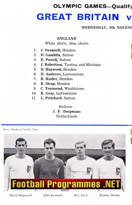 Great Britain v Germany 1967 - Olympic Football Team 67