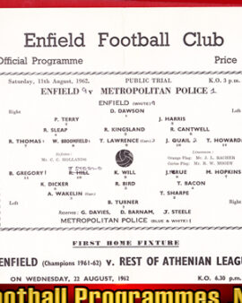 Enfield v Metropolitan Police 1962 – Single Sheet – Met Trials