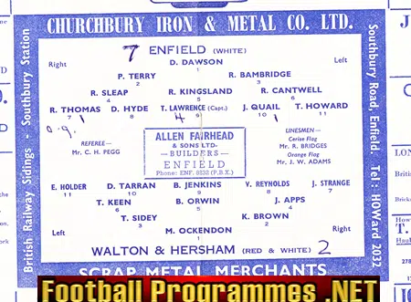 Enfield v Walton Hersham 1961