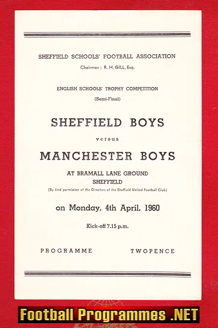 Sheffield Boys v Manchester Boys 1960 - English Schoolboys Semi
