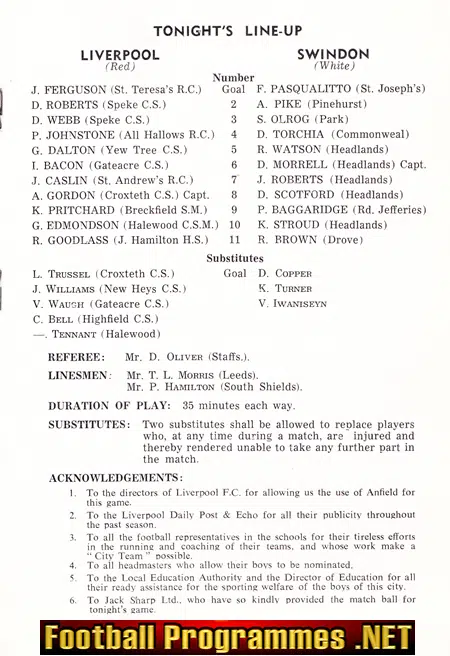 Liverpool Boys v Swindon Boys 1969 - Schoolboys Cup Final