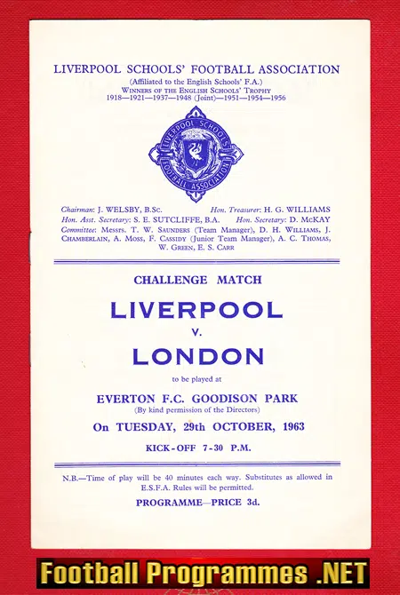 Liverpool Boys v London Boys 1963 – Schoolboys Goodison Park