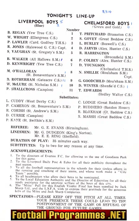 Liverpool Boys v Chelmsford Boys 1972 - Schoolboys Trophy Final