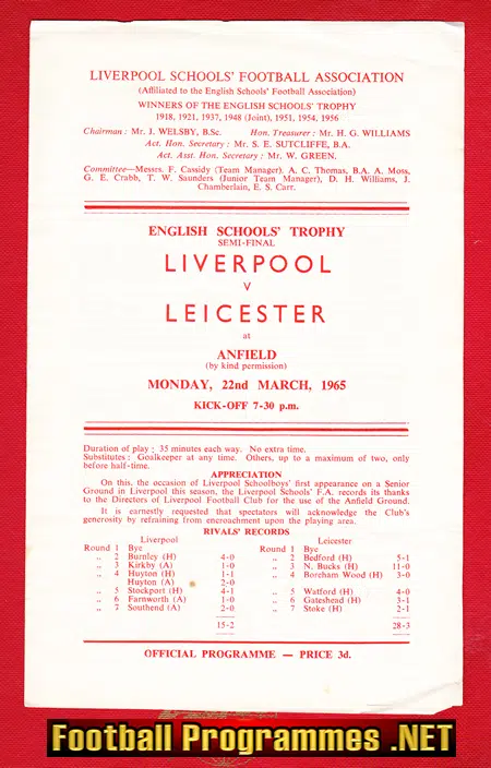 Liverpool Boys v Leicester Boys 1965 – School Boys Semi Final