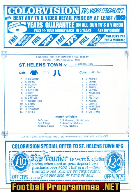 St Helens Town v Liverpool 1989 - Senior Cup Quarter Final Repl