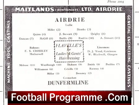 Airdrieonians Airdrie v Dunfermline Athletic 1959