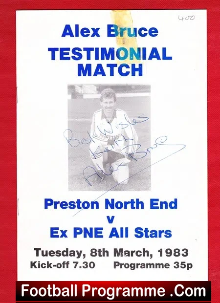 Alex Bruce Testimonial Benefit Match Preston PNE 1983 – SIGNED