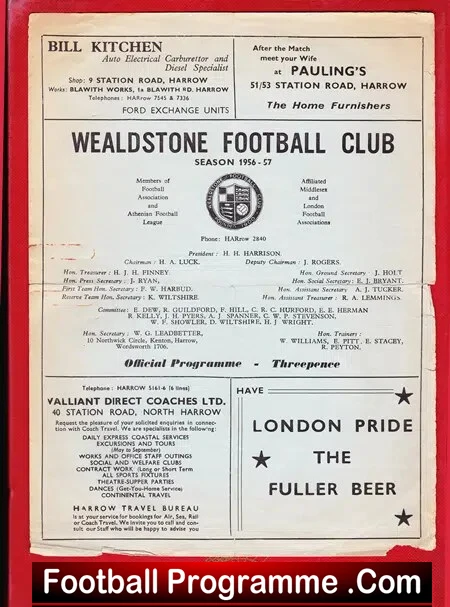 Army v Civil Service 1956 – at Wealdstone FC – to clear