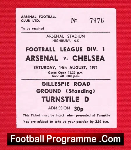 Arsenal v Chelsea 1971 – Used Football Ticket