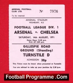 Arsenal v Chelsea 1971 – Used Football Ticket