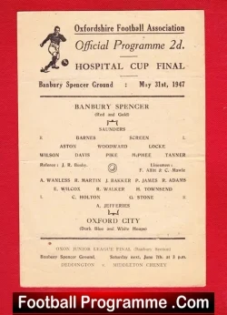 Banbury Spencer v Oxford City 1947 - Hospital Cup Final - football programme