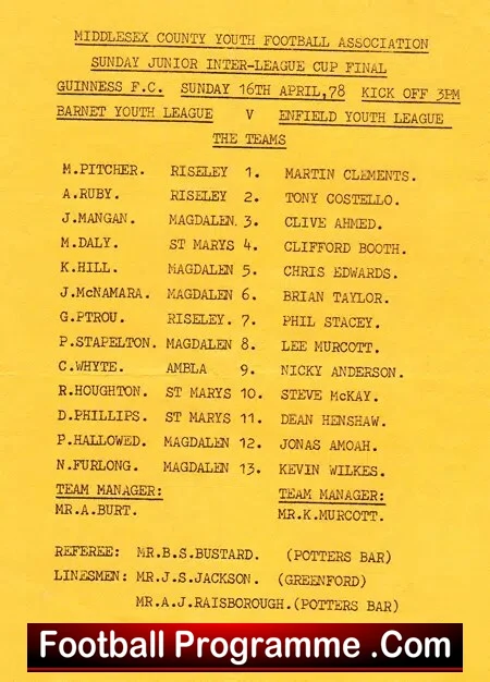 Barnet v Enfield 1978 - Youth Cup Final