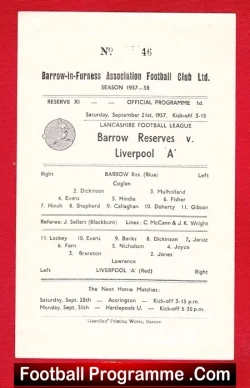 Barrow v Liverpool 1957 – Reserves Match