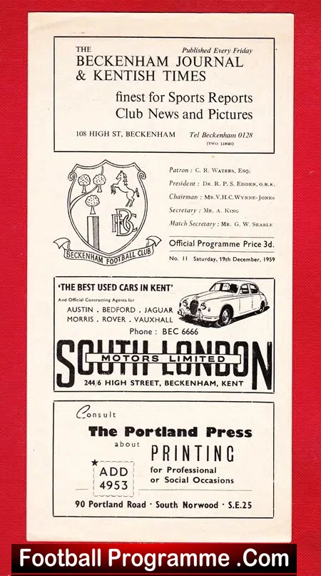 Beckenham Town v Tilbury 1959