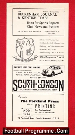 Beckenham Town v Tilbury 1959