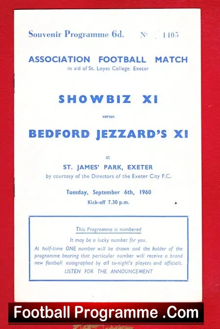 Bedford Jezzard XI v Showbiz XI 1960 – Exeter Sean Connery