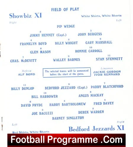 Bedford Jezzard X1 v Showbiz X1 1960 - Exeter Sean Connery