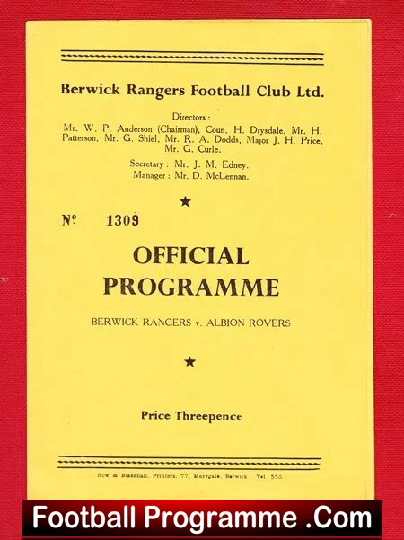 Berwick Rangers v Albion Rovers 1958