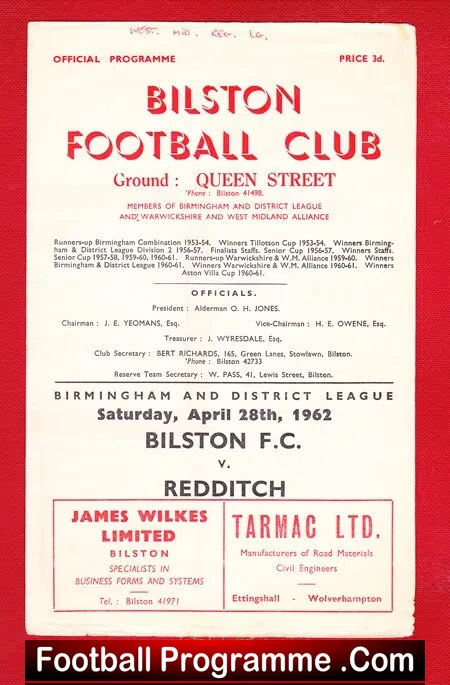Bilston v Redditch United 1962 – Birmingham District League