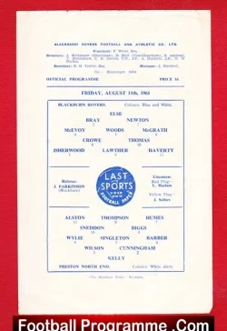 Blackburn Rovers v Preston 1961 – Single Sheet