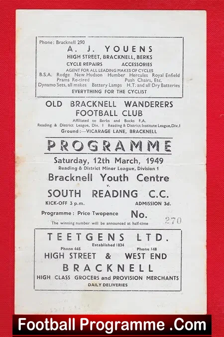 Bracknell v South Reading 1949 - Youth Match Vicarage Lane
