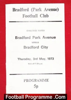 Bradford Park Avenue v Bradford City 1973 - Challenge Last Match - football programme